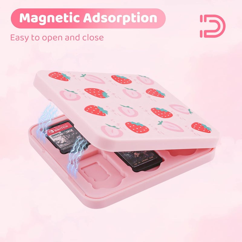 GLDRAM Strawberry Game Case for Nintendo Switch, Pink Game Holder for 12 Switch and 12 Micro SD Cards, Cute Switch Card Storage, Portable Game Accessories Kit for Switch 2/NS/OLED/Lite - Image 5